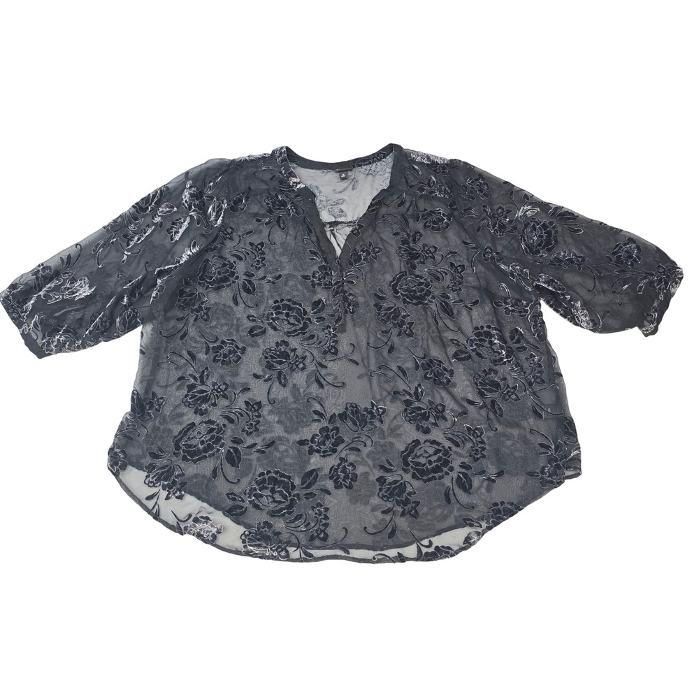 Torrid Black Velvet Burnout Floral Mesh Tunic Whimsigoth Top Plus 3X Goth Mesh